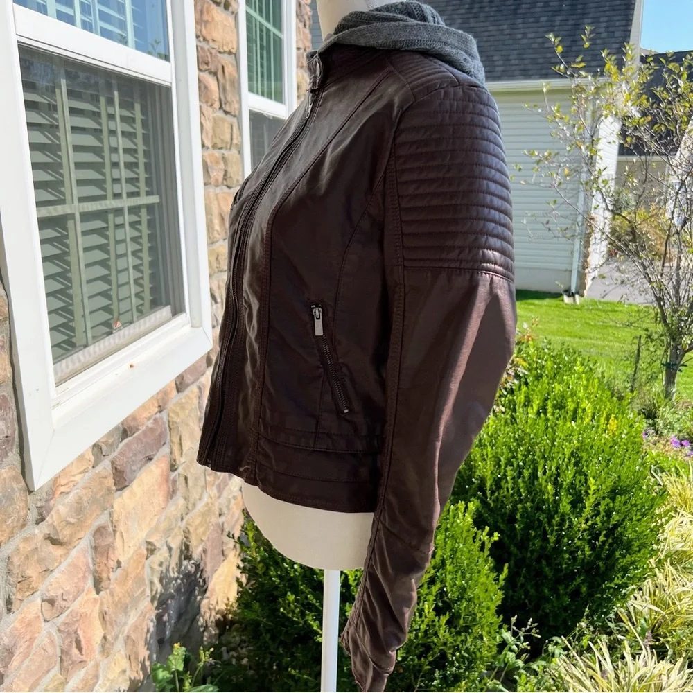 Xhilaration Brown Jacket with Gray Hood size Large
